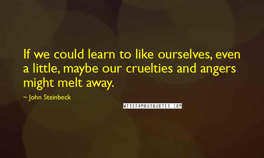John Steinbeck Quotes: If we could learn to like ourselves, even a little, maybe our cruelties and angers might melt away.
