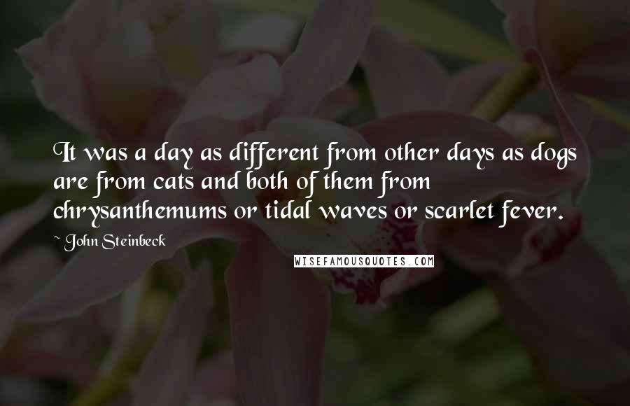 John Steinbeck Quotes: It was a day as different from other days as dogs are from cats and both of them from chrysanthemums or tidal waves or scarlet fever.