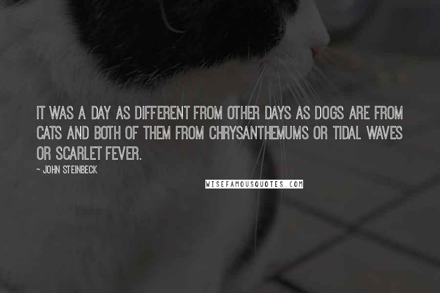 John Steinbeck Quotes: It was a day as different from other days as dogs are from cats and both of them from chrysanthemums or tidal waves or scarlet fever.