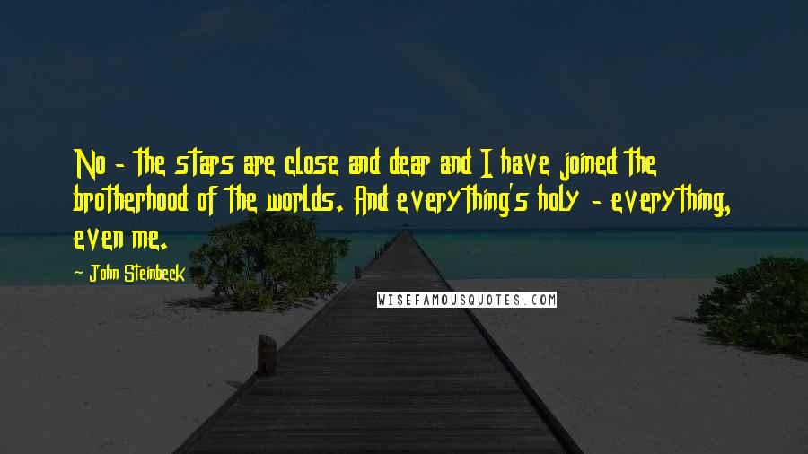 John Steinbeck Quotes: No - the stars are close and dear and I have joined the brotherhood of the worlds. And everything's holy - everything, even me.