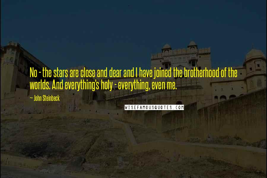 John Steinbeck Quotes: No - the stars are close and dear and I have joined the brotherhood of the worlds. And everything's holy - everything, even me.