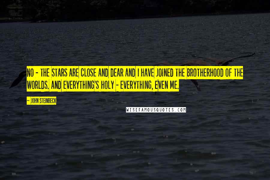 John Steinbeck Quotes: No - the stars are close and dear and I have joined the brotherhood of the worlds. And everything's holy - everything, even me.