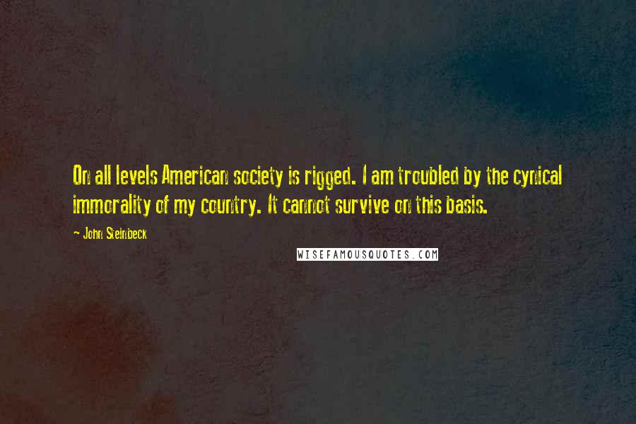 John Steinbeck Quotes: On all levels American society is rigged. I am troubled by the cynical immorality of my country. It cannot survive on this basis.