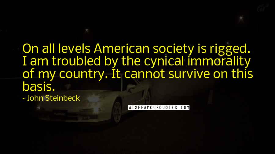 John Steinbeck Quotes: On all levels American society is rigged. I am troubled by the cynical immorality of my country. It cannot survive on this basis.