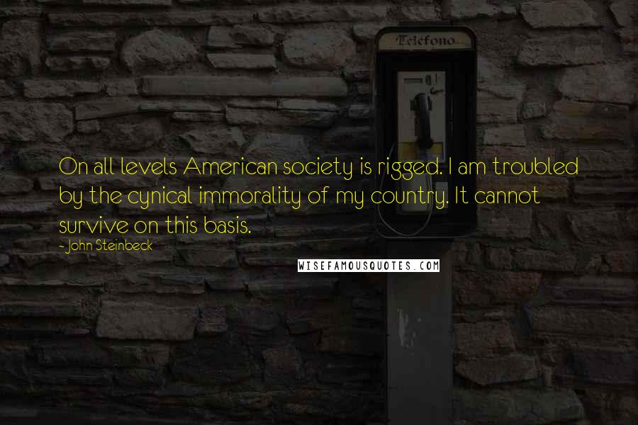 John Steinbeck Quotes: On all levels American society is rigged. I am troubled by the cynical immorality of my country. It cannot survive on this basis.