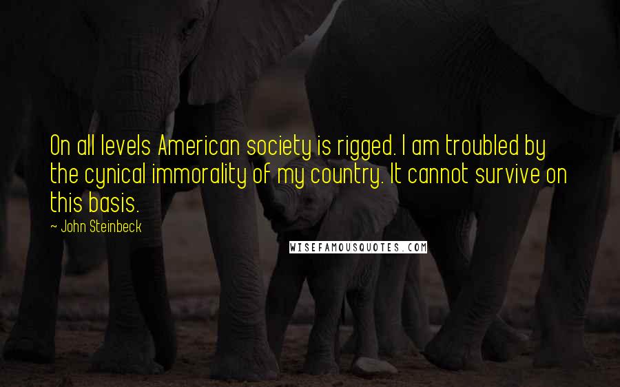 John Steinbeck Quotes: On all levels American society is rigged. I am troubled by the cynical immorality of my country. It cannot survive on this basis.