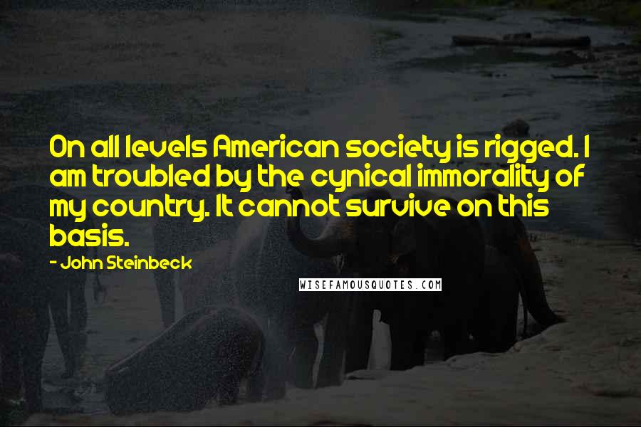 John Steinbeck Quotes: On all levels American society is rigged. I am troubled by the cynical immorality of my country. It cannot survive on this basis.