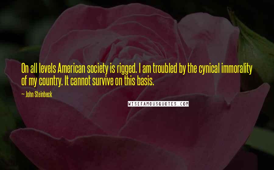 John Steinbeck Quotes: On all levels American society is rigged. I am troubled by the cynical immorality of my country. It cannot survive on this basis.