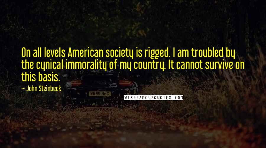 John Steinbeck Quotes: On all levels American society is rigged. I am troubled by the cynical immorality of my country. It cannot survive on this basis.