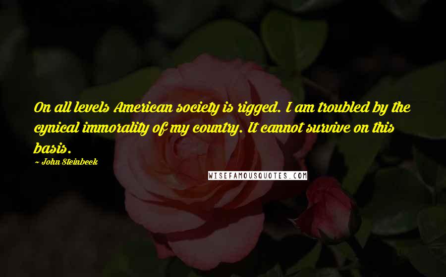 John Steinbeck Quotes: On all levels American society is rigged. I am troubled by the cynical immorality of my country. It cannot survive on this basis.