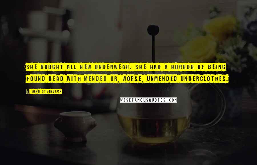 John Steinbeck Quotes: She bought all new underwear. She had a horror of being found dead with mended or, worse, unmended underclothes.