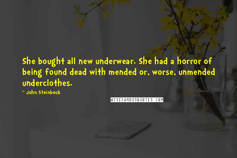 John Steinbeck Quotes: She bought all new underwear. She had a horror of being found dead with mended or, worse, unmended underclothes.