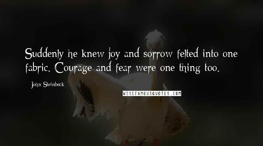 John Steinbeck Quotes: Suddenly he knew joy and sorrow felted into one fabric. Courage and fear were one thing too.