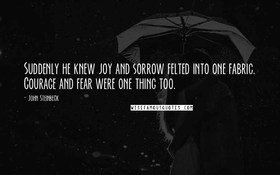 John Steinbeck Quotes: Suddenly he knew joy and sorrow felted into one fabric. Courage and fear were one thing too.