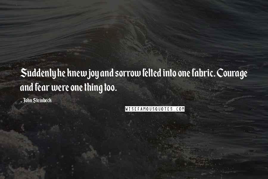 John Steinbeck Quotes: Suddenly he knew joy and sorrow felted into one fabric. Courage and fear were one thing too.