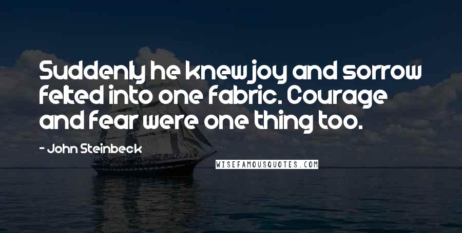 John Steinbeck Quotes: Suddenly he knew joy and sorrow felted into one fabric. Courage and fear were one thing too.