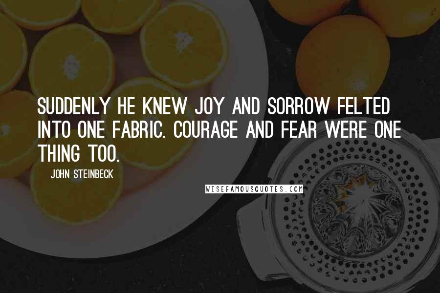 John Steinbeck Quotes: Suddenly he knew joy and sorrow felted into one fabric. Courage and fear were one thing too.