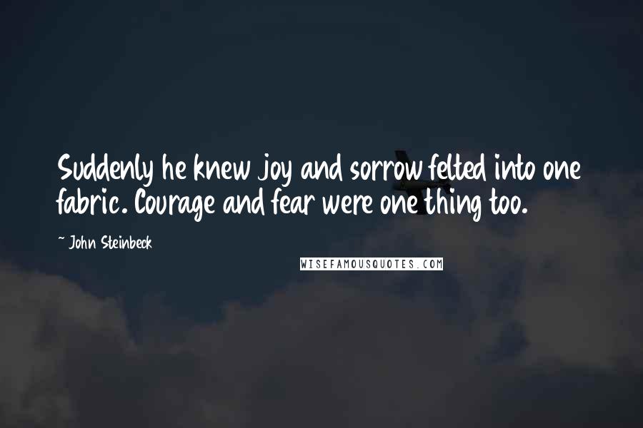 John Steinbeck Quotes: Suddenly he knew joy and sorrow felted into one fabric. Courage and fear were one thing too.