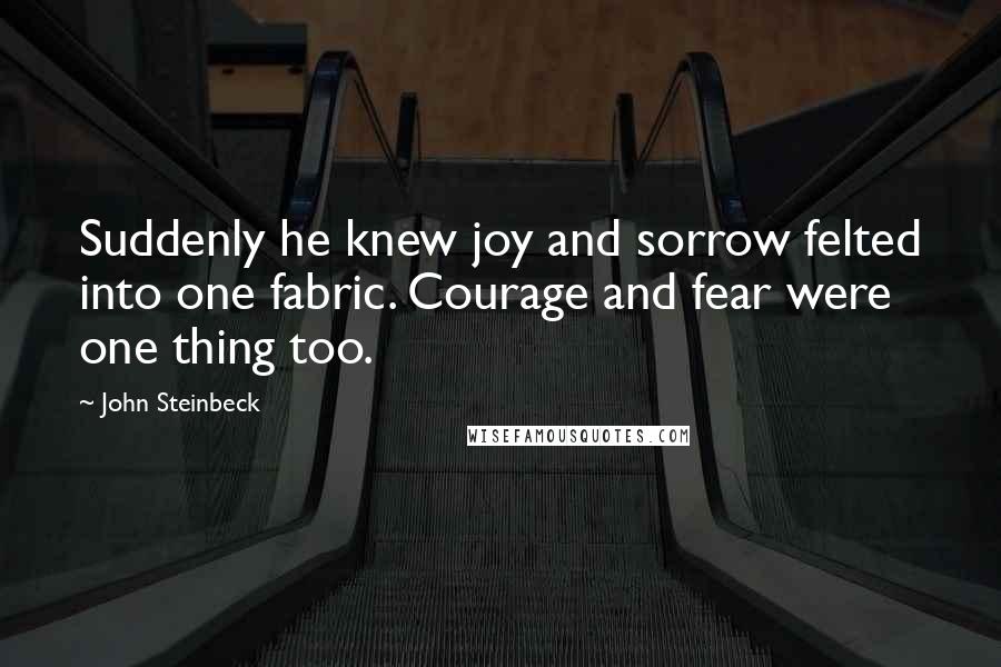 John Steinbeck Quotes: Suddenly he knew joy and sorrow felted into one fabric. Courage and fear were one thing too.