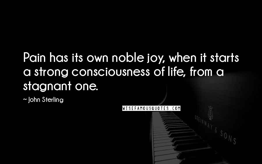 John Sterling Quotes: Pain has its own noble joy, when it starts a strong consciousness of life, from a stagnant one.