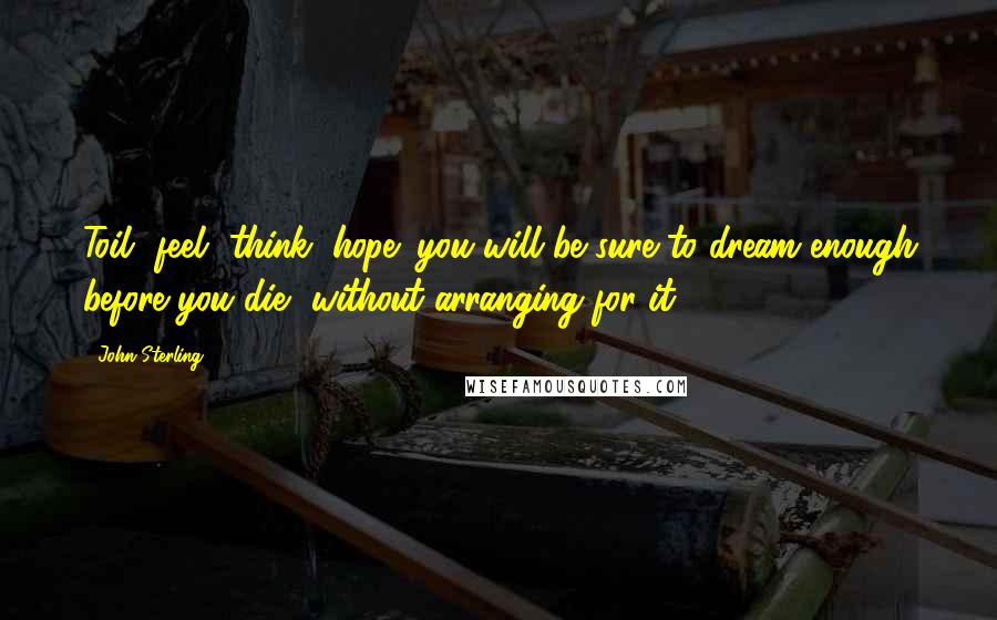 John Sterling Quotes: Toil, feel, think, hope; you will be sure to dream enough before you die, without arranging for it.