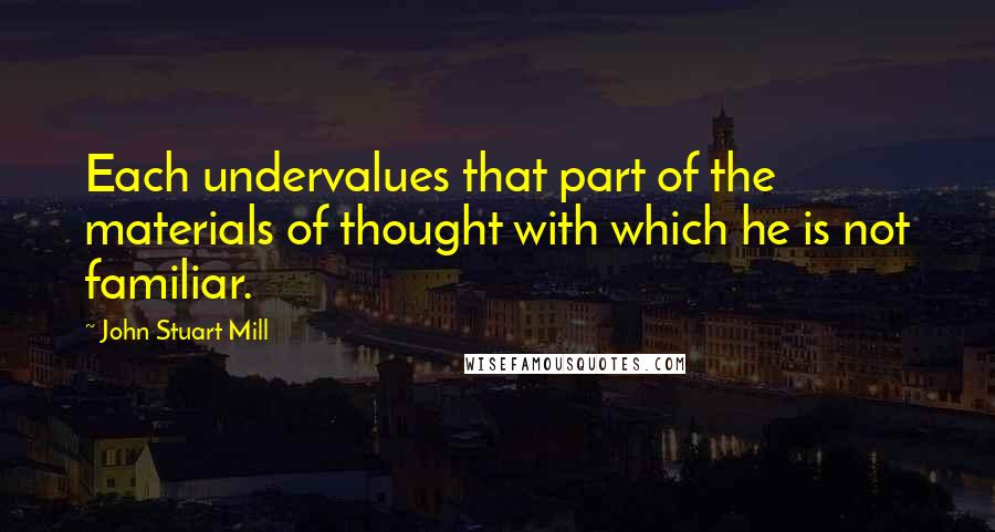 John Stuart Mill Quotes: Each undervalues that part of the materials of thought with which he is not familiar.