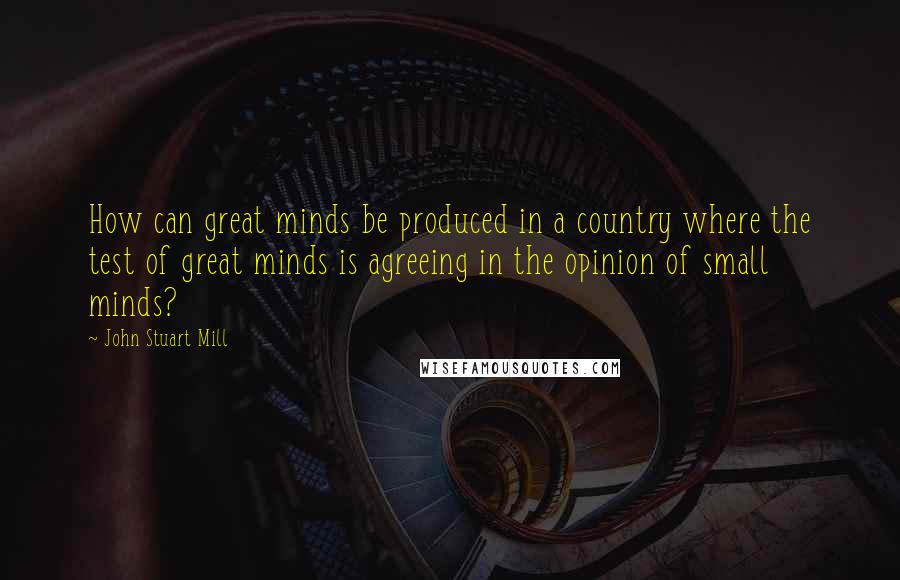 John Stuart Mill Quotes: How can great minds be produced in a country where the test of great minds is agreeing in the opinion of small minds?