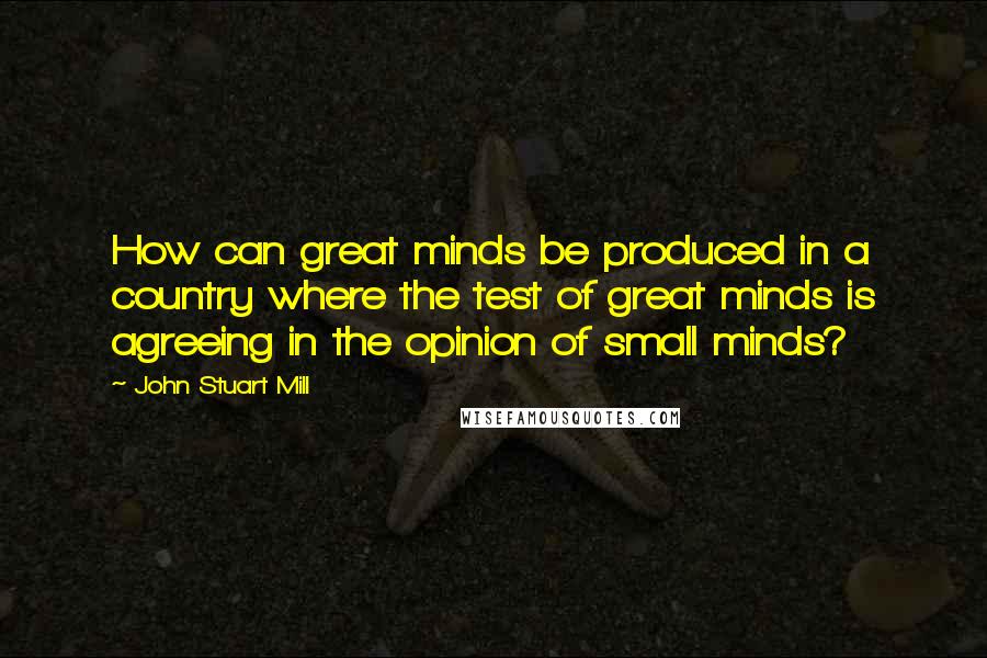 John Stuart Mill Quotes: How can great minds be produced in a country where the test of great minds is agreeing in the opinion of small minds?