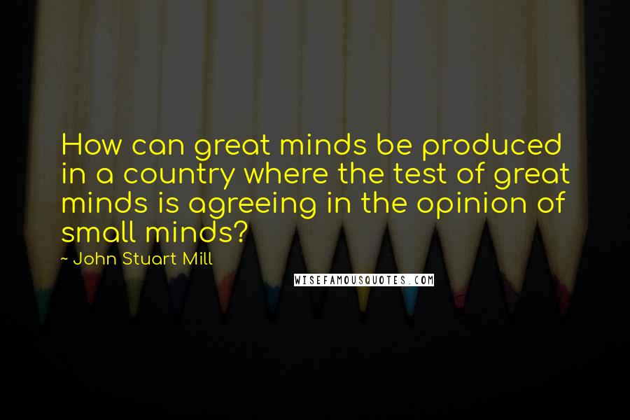 John Stuart Mill Quotes: How can great minds be produced in a country where the test of great minds is agreeing in the opinion of small minds?