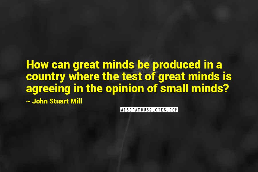 John Stuart Mill Quotes: How can great minds be produced in a country where the test of great minds is agreeing in the opinion of small minds?