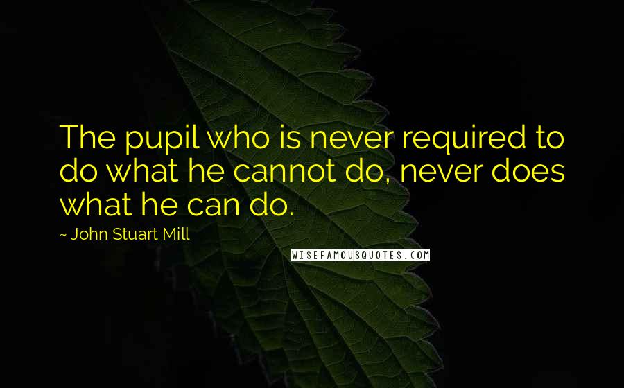 John Stuart Mill Quotes: The pupil who is never required to do what he cannot do, never does what he can do.