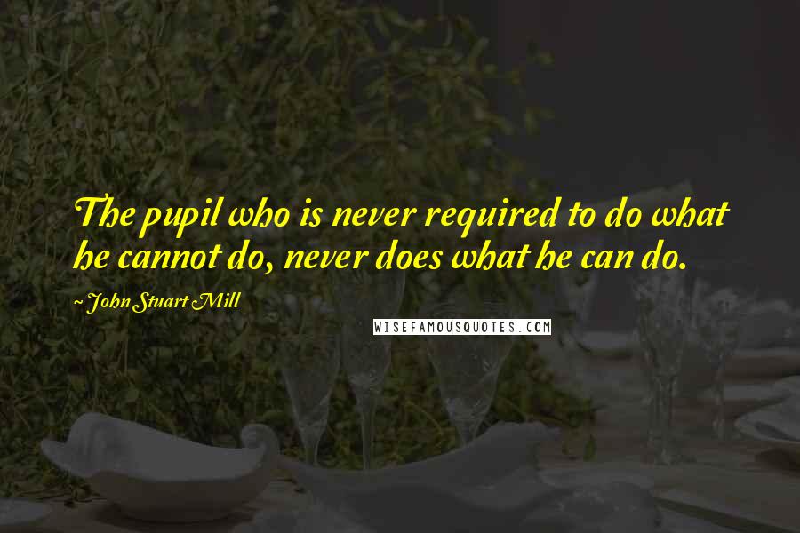 John Stuart Mill Quotes: The pupil who is never required to do what he cannot do, never does what he can do.