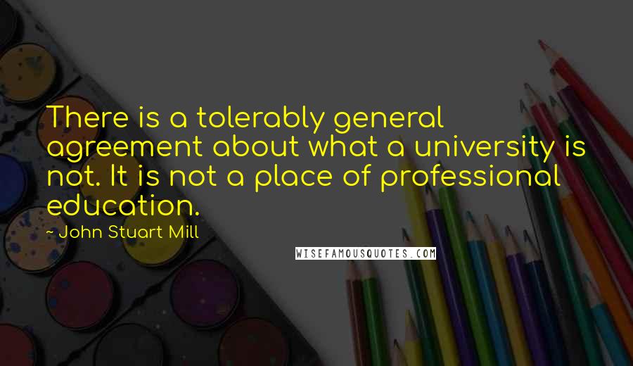 John Stuart Mill Quotes: There is a tolerably general agreement about what a university is not. It is not a place of professional education.