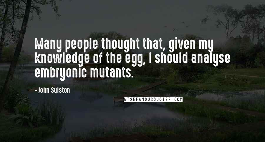 John Sulston Quotes: Many people thought that, given my knowledge of the egg, I should analyse embryonic mutants.