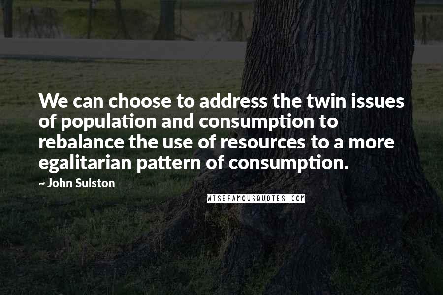 John Sulston Quotes: We can choose to address the twin issues of population and consumption to rebalance the use of resources to a more egalitarian pattern of consumption.