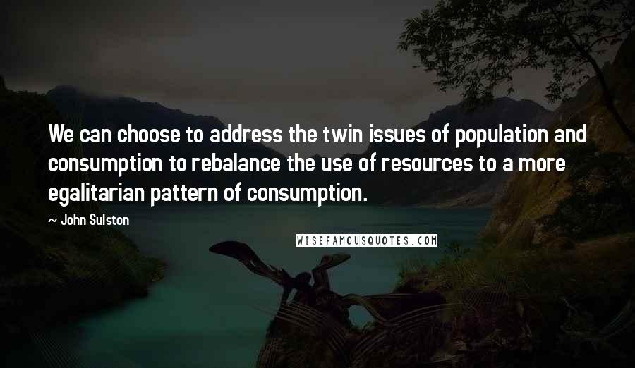 John Sulston Quotes: We can choose to address the twin issues of population and consumption to rebalance the use of resources to a more egalitarian pattern of consumption.