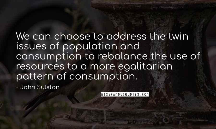 John Sulston Quotes: We can choose to address the twin issues of population and consumption to rebalance the use of resources to a more egalitarian pattern of consumption.