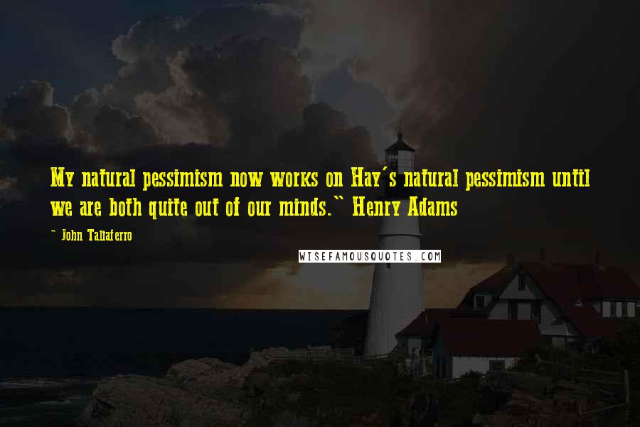 John Taliaferro Quotes: My natural pessimism now works on Hay's natural pessimism until we are both quite out of our minds." Henry Adams