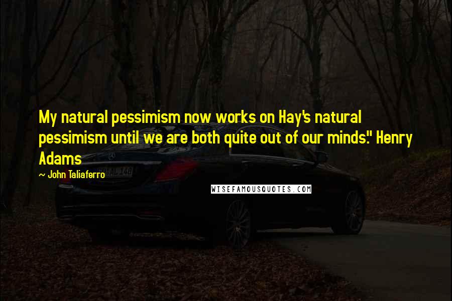 John Taliaferro Quotes: My natural pessimism now works on Hay's natural pessimism until we are both quite out of our minds." Henry Adams