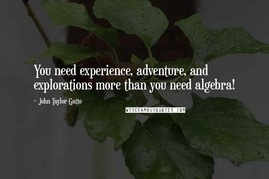 John Taylor Gatto Quotes: You need experience, adventure, and explorations more than you need algebra!