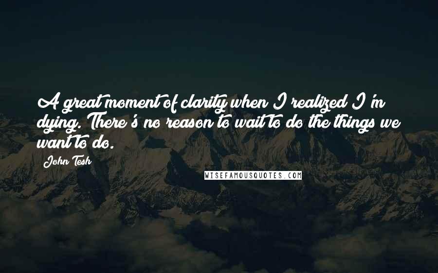 John Tesh Quotes: A great moment of clarity when I realized I'm dying. There's no reason to wait to do the things we want to do.