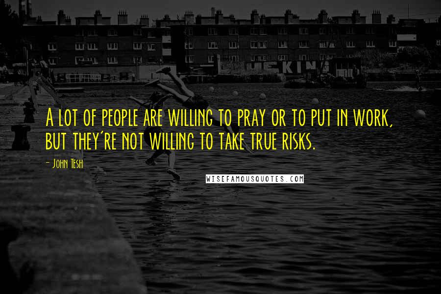 John Tesh Quotes: A lot of people are willing to pray or to put in work, but they're not willing to take true risks.