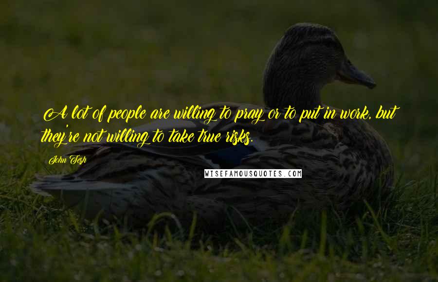 John Tesh Quotes: A lot of people are willing to pray or to put in work, but they're not willing to take true risks.