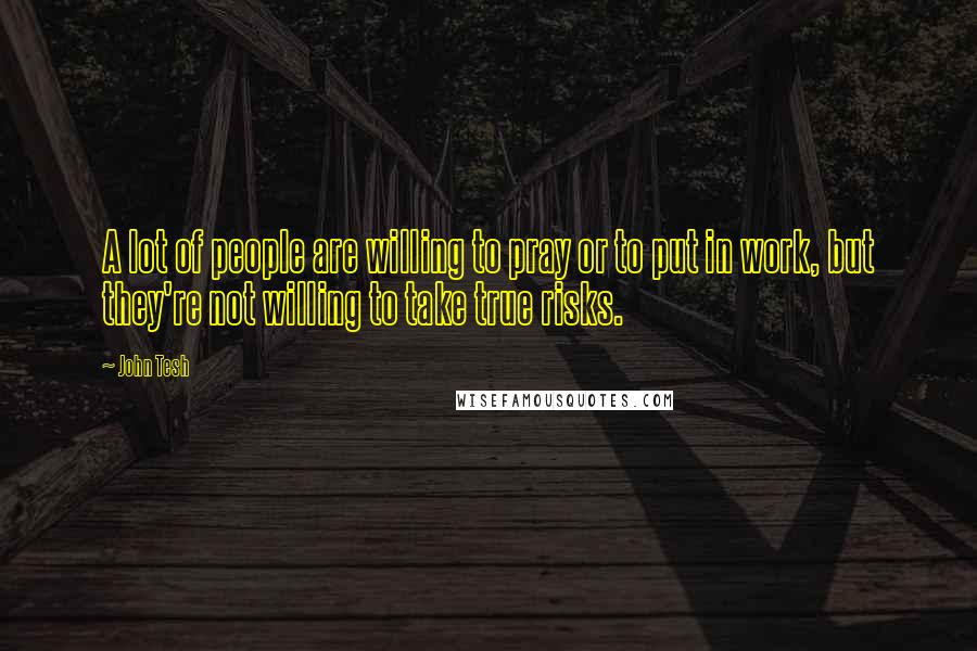John Tesh Quotes: A lot of people are willing to pray or to put in work, but they're not willing to take true risks.