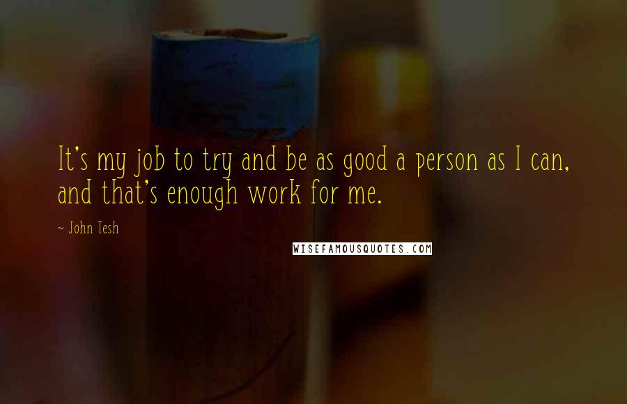 John Tesh Quotes: It's my job to try and be as good a person as I can, and that's enough work for me.