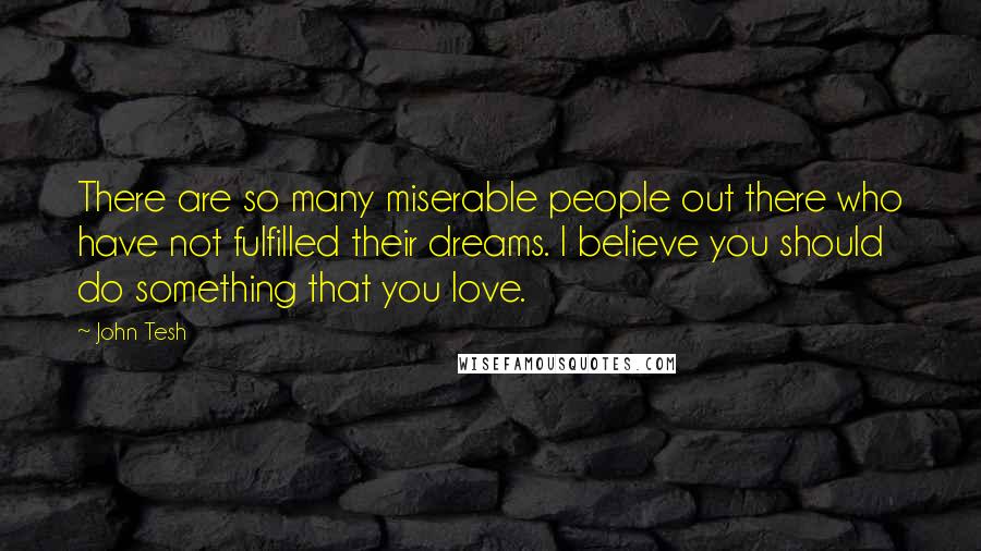 John Tesh Quotes: There are so many miserable people out there who have not fulfilled their dreams. I believe you should do something that you love.