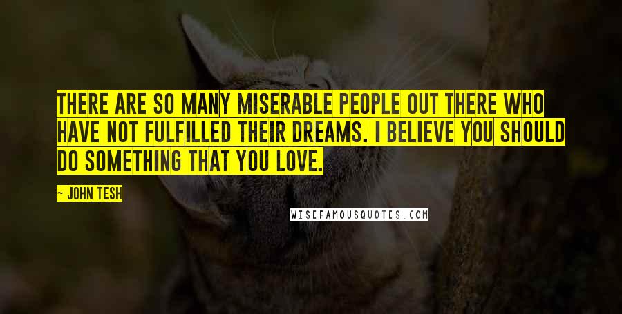 John Tesh Quotes: There are so many miserable people out there who have not fulfilled their dreams. I believe you should do something that you love.
