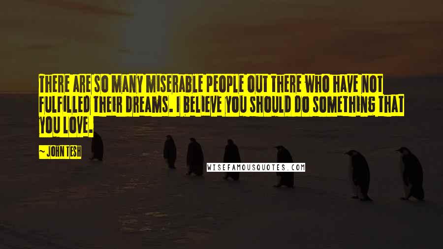 John Tesh Quotes: There are so many miserable people out there who have not fulfilled their dreams. I believe you should do something that you love.