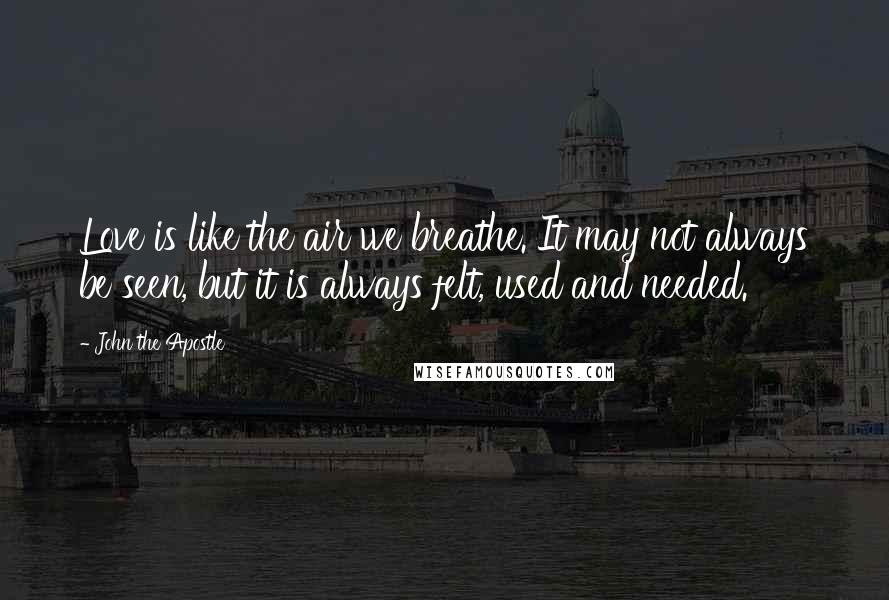 John The Apostle Quotes: Love is like the air we breathe. It may not always be seen, but it is always felt, used and needed.