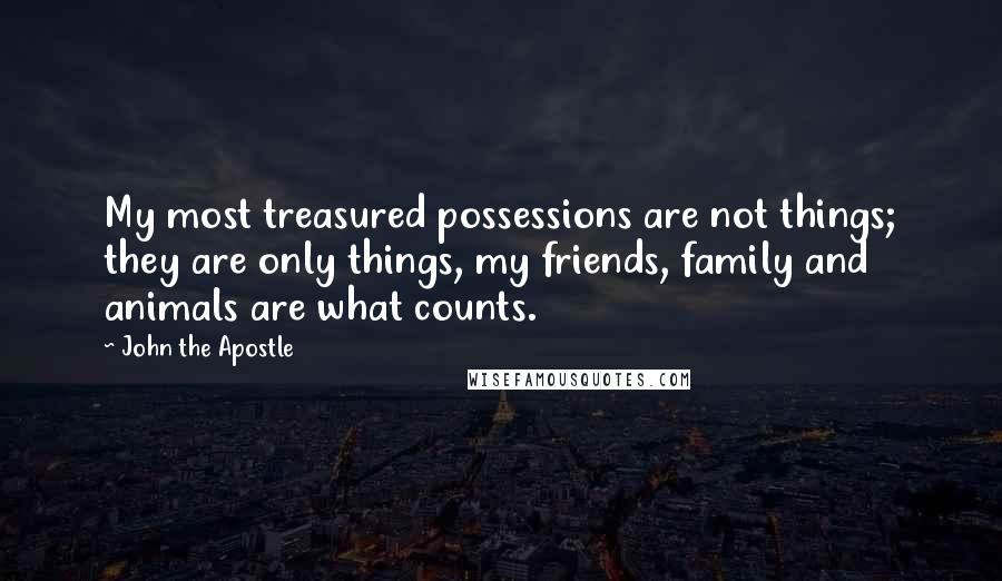 John The Apostle Quotes: My most treasured possessions are not things; they are only things, my friends, family and animals are what counts.